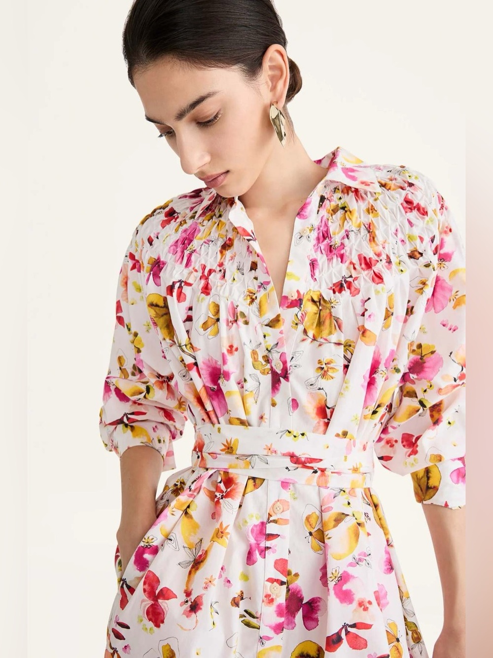 Merlette / NWT crescent pink floral dress Smocked S midi